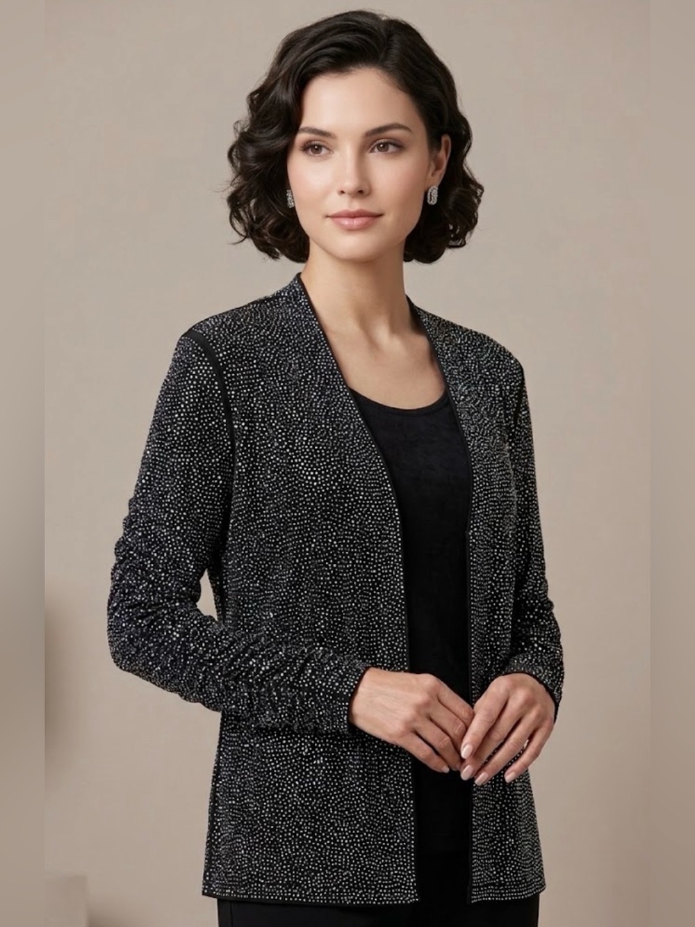 NWT Notations Glitter Shimmer Cardigan Twin Set Large | Black Sparkle